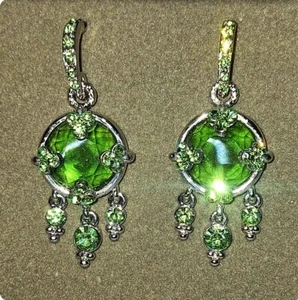 Nolan Miller Long Green Glass Crystal Drop Chandelier Earrings - Picture 1 of 3