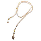 Cultured White Keshi Pearl Necklace 40" Long Lariat Necklace Jewelry For Women