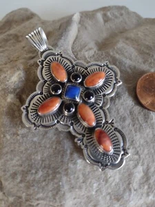 DARRYL BECENTI Sterling Silver Cross Pendant - RARE - EXCEPTIONAL PIECE - Picture 1 of 8