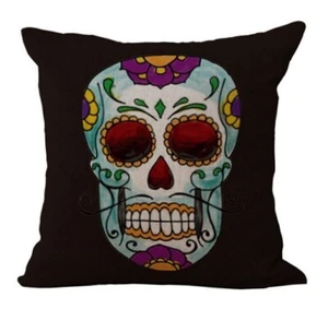 Sugar Skull Pillow Cover Cushion Home Halloween Decor Day of the Dead Goth Dali - Picture 1 of 3