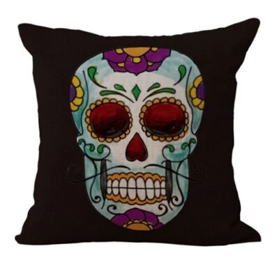 Sugar Skull Pillow Cover Cushion Home Halloween Decor Day of the Dead Goth Dali - Image 1 of 3
