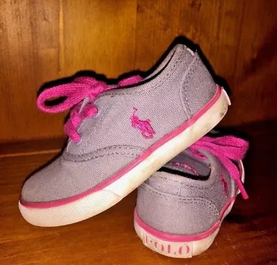 POLO Ralph Lauren Hot Pink & Gray Canvas Athletic Sneakers Shoes Sz 6 6T 👠b1 - Image 1 of 4