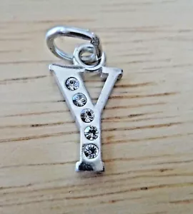 Sterling Silber 16x9mm 5 klare Kristalle Alphabet Buchstabe Initiale Y Charm - Bild 1 von 3