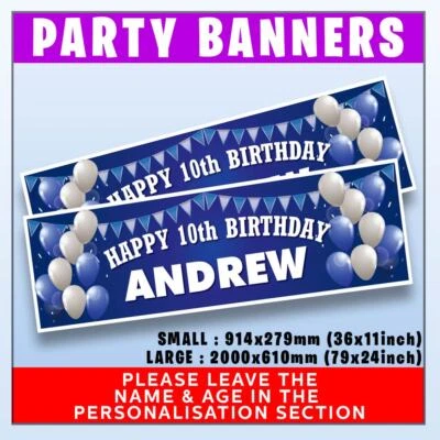 Personalised Birthday Banner Blue Party Bunting Balloon 18th 21st 30th 40th