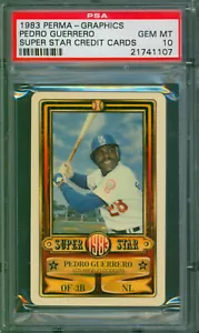 1983 Perma-Graphics Super Star PEDRO GUERRERO Credit Card Rare Gem PSA 10 Pop 1 - Picture 1 of 2