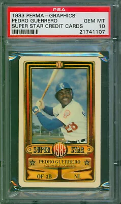 1983 Perma-Graphics Super Star PEDRO GUERRERO Credit Card Rare Gem PSA 10 Pop 1 - Image 1 of 2