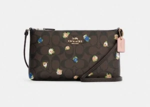 Coach Zip Top Crossbody In Signature Canvas With Vintage Mini Rose Print C7425 - Picture 1 of 12