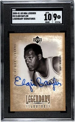 2000 UD NBA Legends Legendary Signatures Elgin Baylor Lakers Salón de la fama SGC 9/10 AUTOMÁTICO Foto 1 de 2