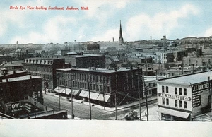 JACKSON MI - Cartolina Jackson Looking Southwest Birdseye View - Foto 1 di 2