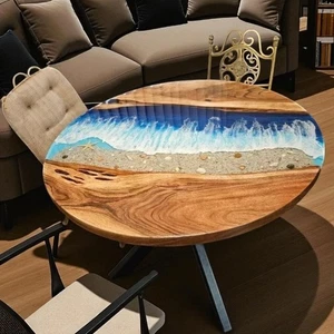 Round Ocean Resin Table Top – Epoxy Coffee Table for Hallway or Living Room - Picture 1 of 7