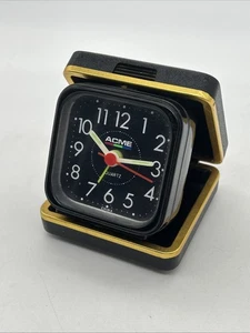 Vintage Acme Quartz Travel Alarm Clock Fold Up Black UV Reactive - Bild 1 von 15