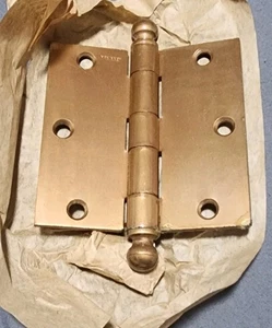 De colección Nuevo de Lote Antiguo Par McKinney 3 1/2" x 3 1/2" Bisagras de Puerta de Latón Puntas de Bola de Cañón Caja - Imagen 1 de 4