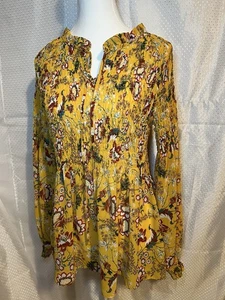 Rose & Olive Top Large Bohemian Tunic Peasant Hippie Flowers Smocked Fairy Twee - Picture 1 of 11