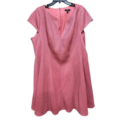 Lane Bryant Dress 26 / 28 Pink Textured Fit Flare Short Sleeve Business Casual - Image 1 of 4