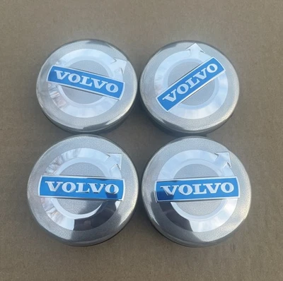 SET OF 4 VOLVO GREY AND BLUE CENTER WHEEL HUB CAPS COVER LOGO RIMS 3546923 - Image 1 of 4