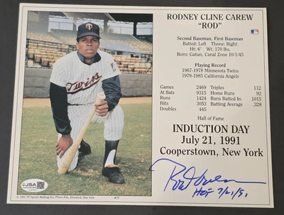 ROD CAREW Signed 8x10 Photo-HALL OF FAME-MINNESOTA TWINS-JSA - Image 1 of 4