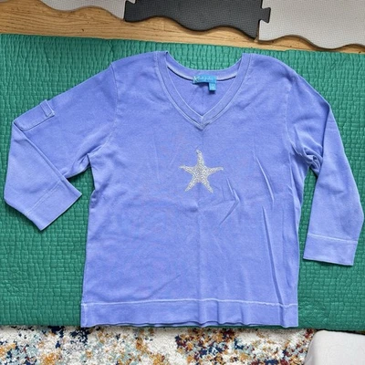 Camisa Vintage Fresh Produce L 90s Azul Púrpura Estrella de Mar Hecha en EE. UU. 100% Algodón Y2K Foto 1 de 4