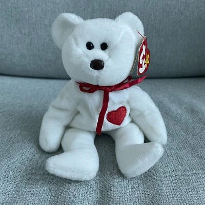 Oso de peluche blanco TY Beanie Baby Valentino nariz marrón 1993 #4058 Foto 1 de 4