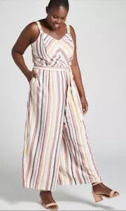 Lane Bryant Wide Leg V-Neck Stripe Crop Jumpsuit Plus Size 28 New W/ Tags - Picture 1 of 12