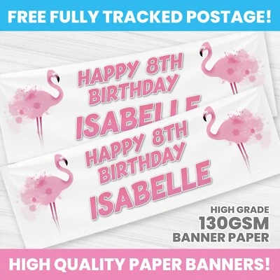 BANDERA DE CUMPLEAÑOS FLAMINGO PERSONALIZADA CUALQUIER NOMBRE DECORACIÓN FIESTA Foto 1 de 3