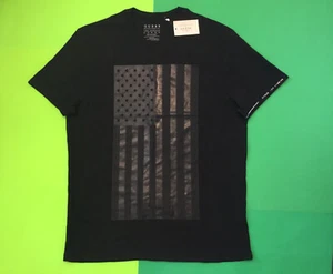 GUESS Los Angeles Men’s Short Sleeve T-Shirt Size LARGE Black w/U.S. Flag - Picture 1 of 12