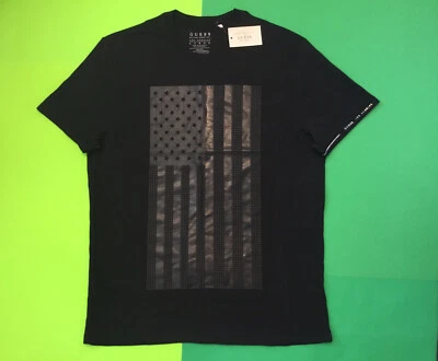 GUESS Los Angeles Men’s Short Sleeve T-Shirt Size LARGE Black w/U.S. Flag - Image 1 of 4
