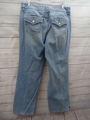 Ann Taylor Loft Straight Leg Jeans Distressed Buttons side hem Sz 10 vintage - Image 1 of 4