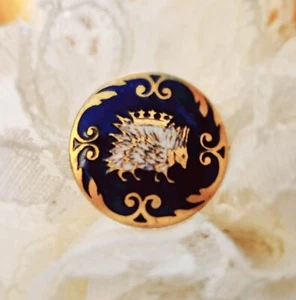 Brosche 19. Jh. Emaille blau Stachelschwein heißvergoldetes Kupfer Emblem Royal Louis XII - Bild 1 von 12