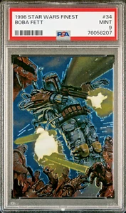 1996 TOPPS STAR WARS FINEST #34 ~ BOBA FETT ~ PSA 9 ~ MARK HARRISON ART - Picture 1 of 2