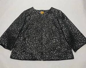 Black Silver Metallic Boxy Relaxed 3/4 Sleeve Jacket Size 18w 2X Y2K Lagenlook - Picture 1 of 19