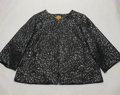 Black Silver Metallic Boxy Relaxed 3/4 Sleeve Jacket Size 18w 2X Y2K Lagenlook - Image 1 of 4
