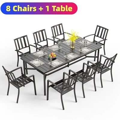 Juego de sillas de mesa de patio 9 piezas juego de muebles de comedor de exterior sillas apilables Foto 1 de 4