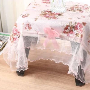 Dust-proof Lace Table Cloths Rectangular Table Cover Pink Flower Decoration - Picture 1 of 7