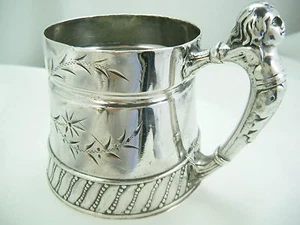 ANTIQUE VICTORIAN JAMES W TUFTS FIGURAL SILVER MUG RESTORED KATHLEEN - Picture 1 of 10