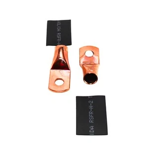 Pair of 1/4 Inch Solder Style Copper Ring Terminal Lugs w/ 0 Gauge Heatshrink - Picture 1 of 4