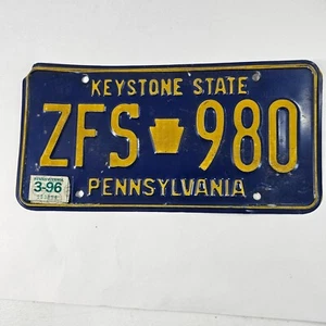 Vintage Pennsylvania License Plate Tag Keystone State ZFS 980 1996 - Picture 1 of 2