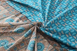 Vintage Turquoise Pure Silk Floral Printed Sari Remnant Craft Fabric Silk Scrap - Picture 1 of 3