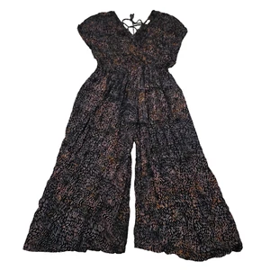 World Market Black Jumpsuit Rhomper L/XL Wide Leg Lace-Up Back V-Neck Pockets - Picture 1 of 16