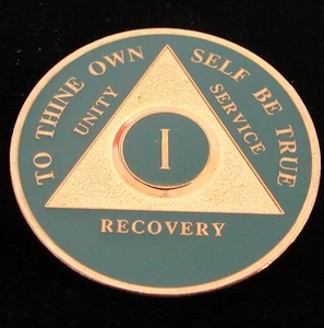Premium Emerald Gold Plate Alcoholics Anonymous 1 Year Medallion Coin Token Chip - Picture 1 of 2