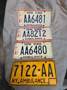 4 ANTIQUE LICENSE PLATES NEW YORK AMBULANCE 1970'S TO 1990'S - Picture 1 of 1