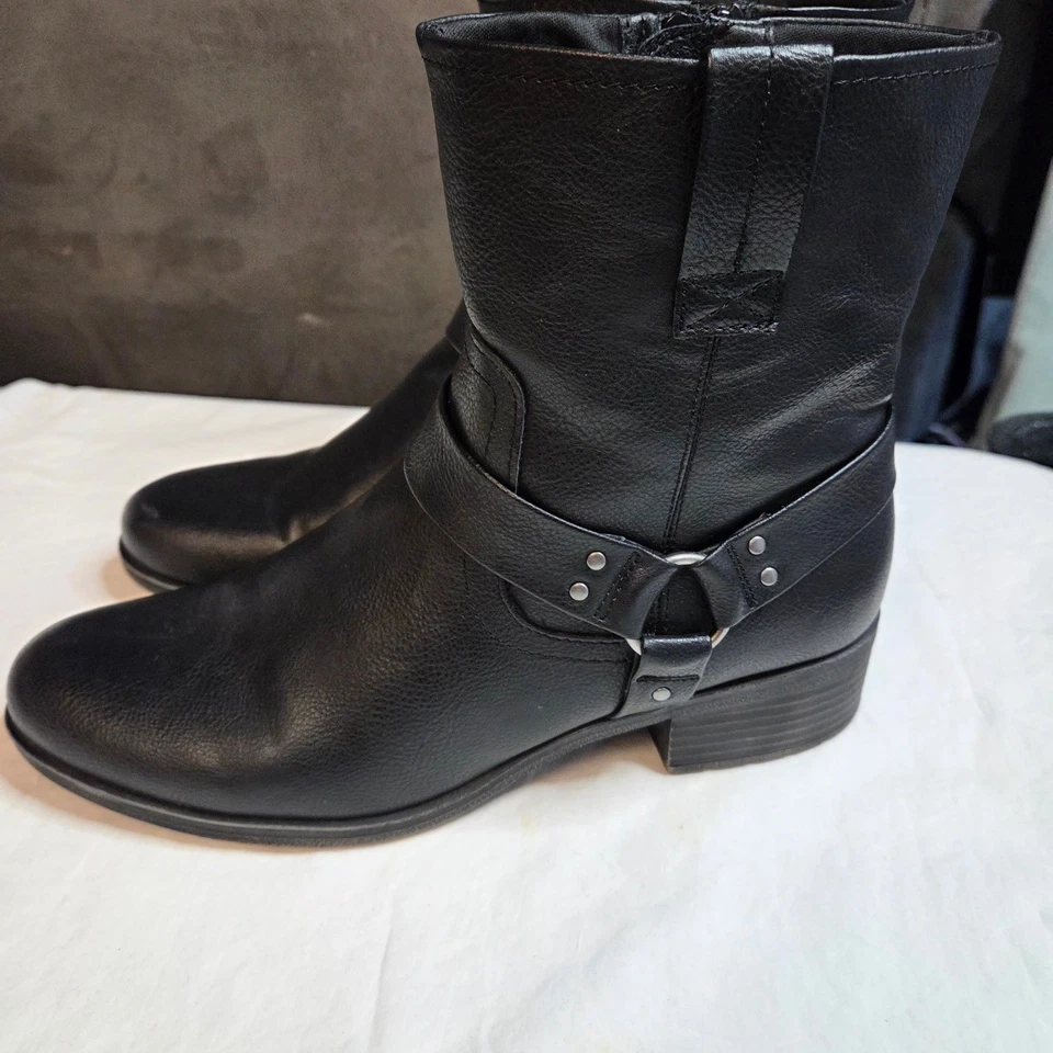 Frye and Co Elodie Negro Cuero Vegano Moto Arnés Botas Mujer Talla 10M Foto 1 de 4
