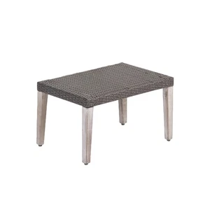 Pouf in rattan polietilene e legno di acacia resistente alle intemperie grigio - Foto 1 di 6