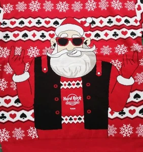 New XXL Hard Rock Casino Christmas Sweater Santa Biker Poker Player Gambling - Picture 1 of 6