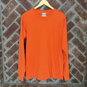 Vintage Blank Bayside Orange Long Sleeve Men’s T Shirt Size Large Tee Made USA - Picture 1 of 6