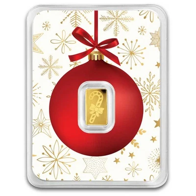 1/2 gram Gold Bar - Candy Cane (w/Red Ornament Card, In TEP) - Image 1 of 4