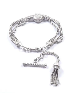 Antigua pulsera victoriana Albertina con barra en T y borla de plata de ley 925 - Imagen 1 de 12