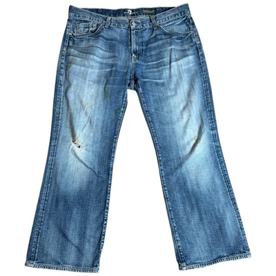7 Seven For All Mankind Jeans Men's 38x29 Blue Bootcut Med Wash Denim Distressed - Image 1 of 4