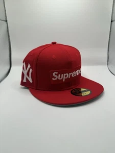 Gorra de béisbol Supreme Yankees ajustada roja MLB auténtica talla 7 1/4 nueva con etiquetas - Imagen 1 de 8