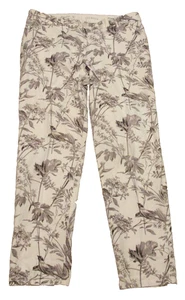 Talbots Weekender Damenhose Größe 12 elfenbeinfarben hellbraun Blumenmuster Vogelmotiv Stretch - Bild 1 von 4