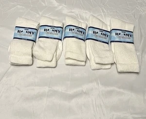Extra Roomy Diabetic Socks 5 Pair White Crew Men's Size 10-13 Comfy - Picture 1 of 9